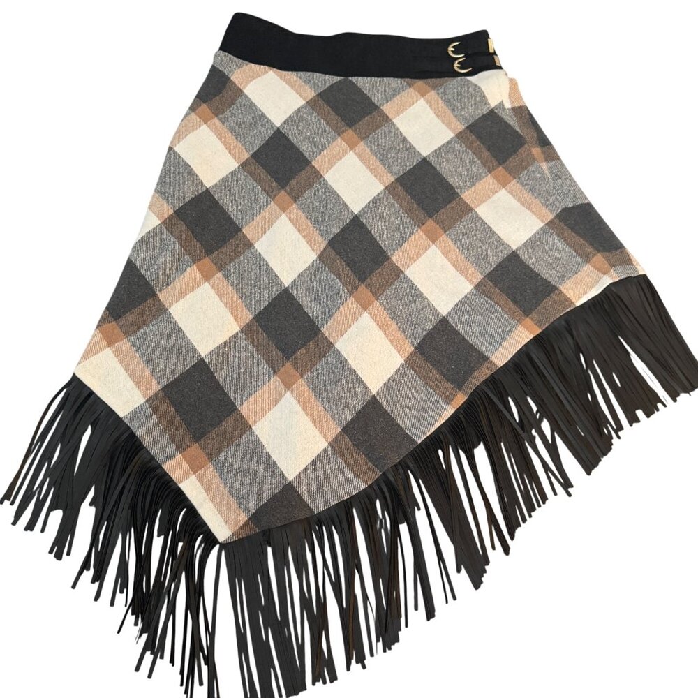 Autumn Adeigbo Women's Plaid Skirt With Fringe Hem & Side Buckles, Size 16